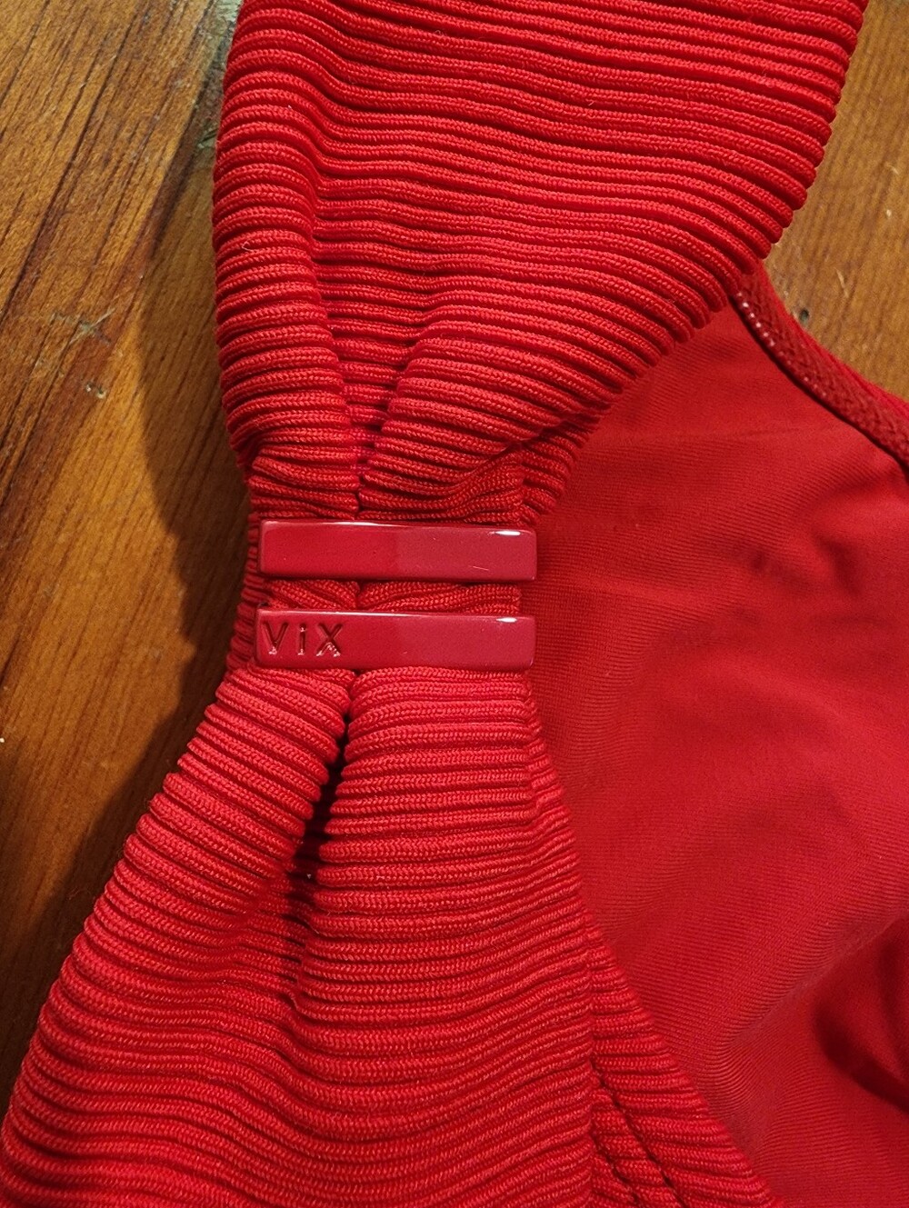 NEW! VIX PAULA HERMANNY SZ S Red Ribbed Bikini Bottoms Red Metal Sides